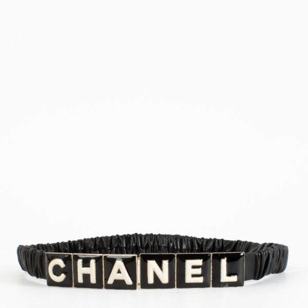 Chanel 22A Black Letter Logo Elasticated Leather Belt - Size 80