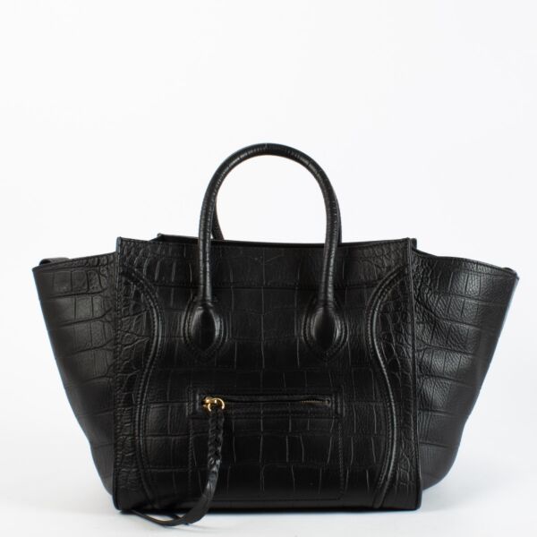 Authentic Preloved Celine Black Crocdile Embossed Medium Luggage Phantom Top Handle on Labellov.com