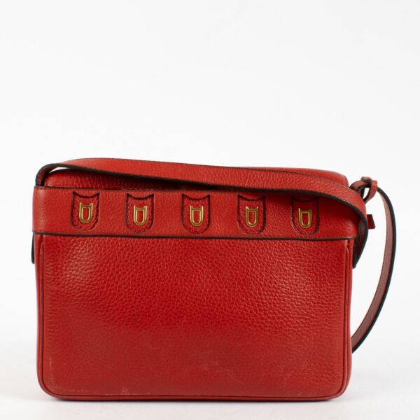 Delvaux red leather Fuiraire crossbody bag with gold-tone hardware at Labellov.com