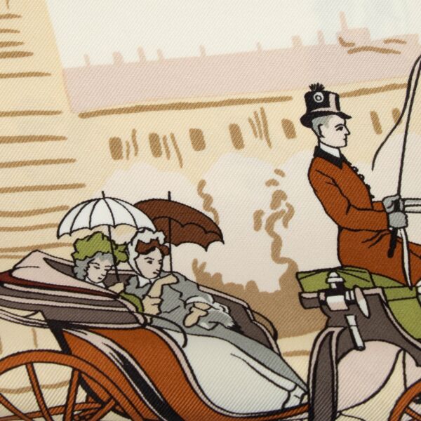 Hermès Beige Carriage 90 Silk Scarf