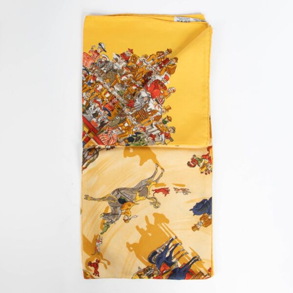 Authentic pre-loved Hermès Yellow Cirque Molier 90 Scarf on Labellov.com