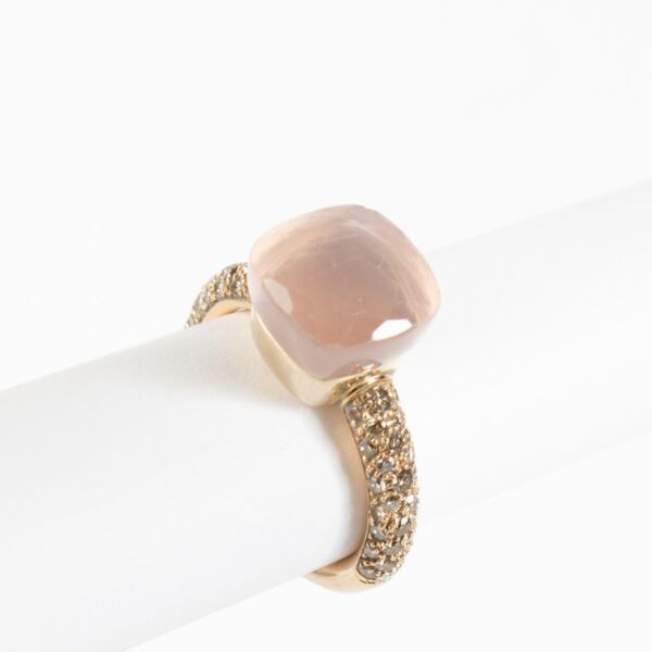 Pomellato Rose Quartz/Diamonds/Yellow Gold Nudo Classic Ring - Size 55