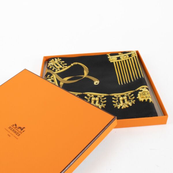 Hermès Black Les Cavaliers D’Or Scarf 