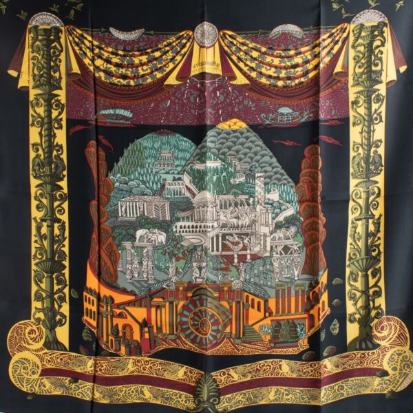 Hermès L'atlantide Black Silk Scarf