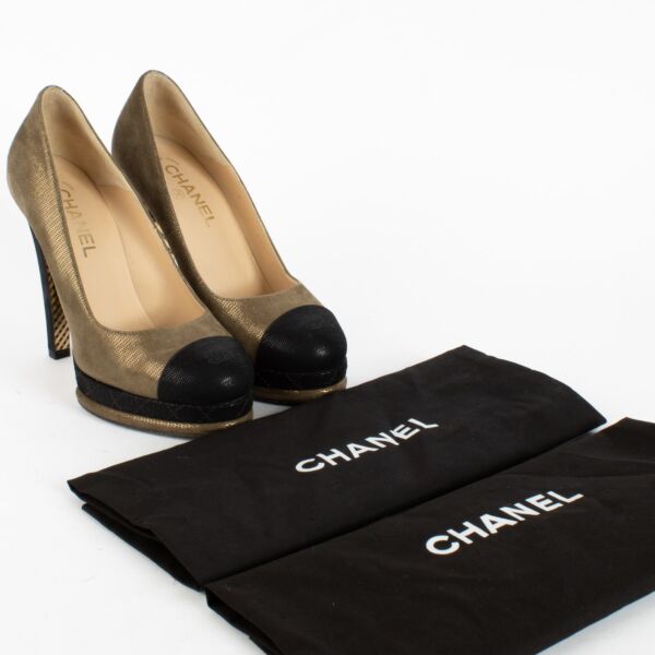 Chanel Metallic Olive Green Platform Pumps - Size 39 C 