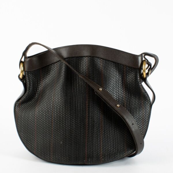 Authentic preloved Delvaux Brown Toile De Cuir Half Moon Bag on Labellov.com