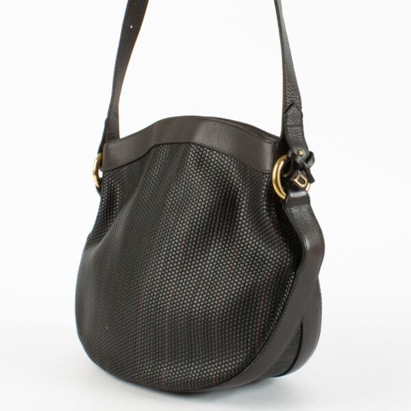 Delvaux Brown Toile De Cuir Half Moon Bag