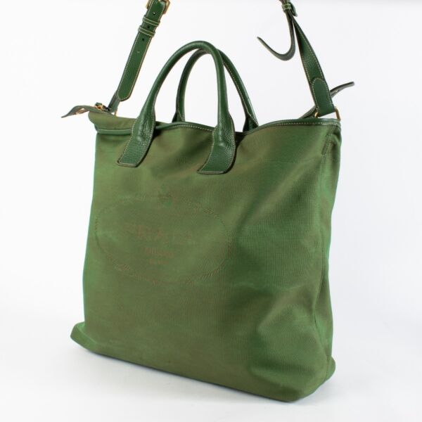 Prada Green Large Logo Jacquard Tote