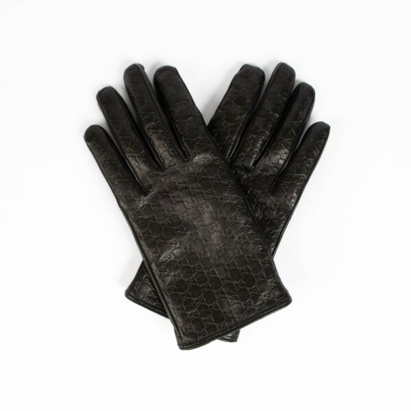 Gucci Black GG Leather Guccissima Gloves - Size 8