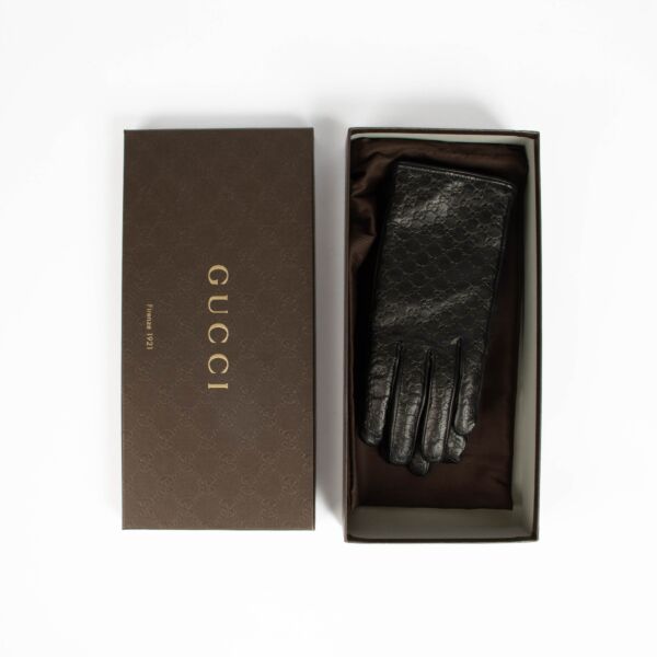 Gucci Black GG Leather Guccissima Gloves - Size 8
