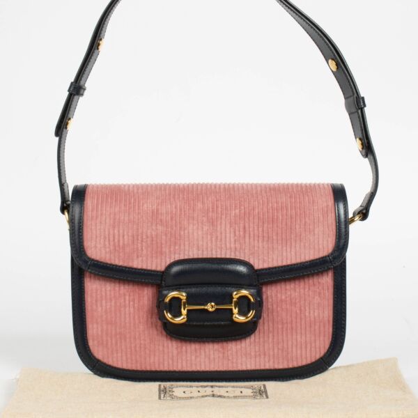Gucci Pink Corduroy Horsebit 1955 Medium Shoulder Bag