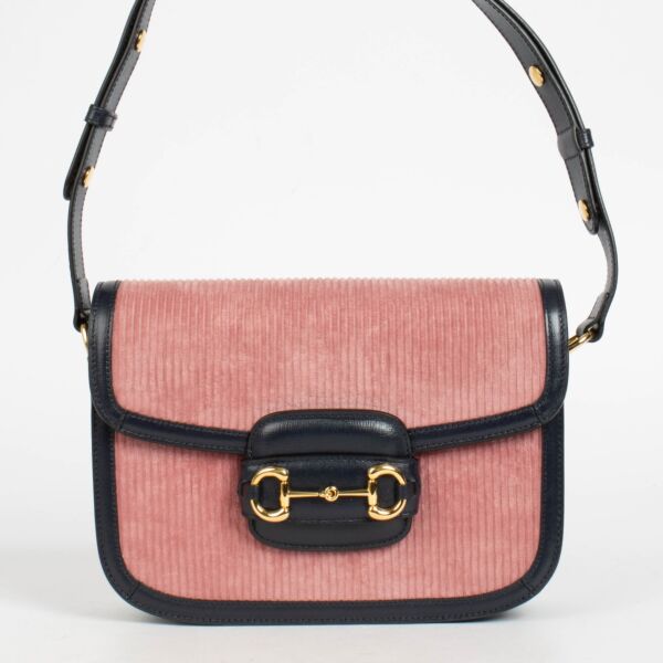 Shop the authentic pre-loved Gucci Pink Corduroy Horsebit 1955 Medium Shoulder Bag on Labellov.com 