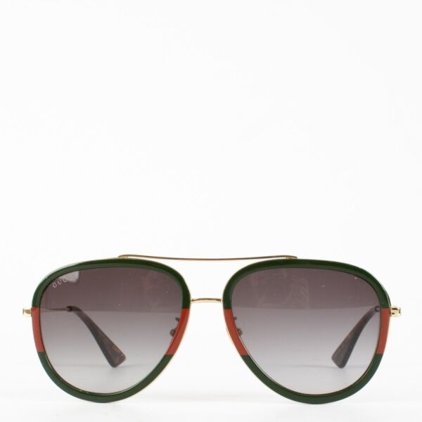 Gucci green and red aviator sunglasses with gold frame and gradient lenses – Labellov.com