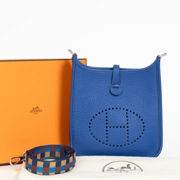Hermès Evelyne 16 Bleu Royal Clemence PHW/Sangle Maxi Quadrille