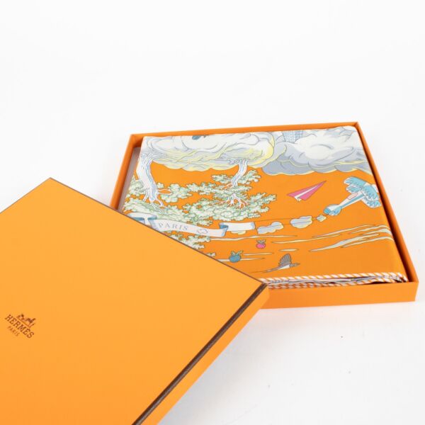 Hermès Carré 90 Sur Mon Nuage Orange Silk Scarf
