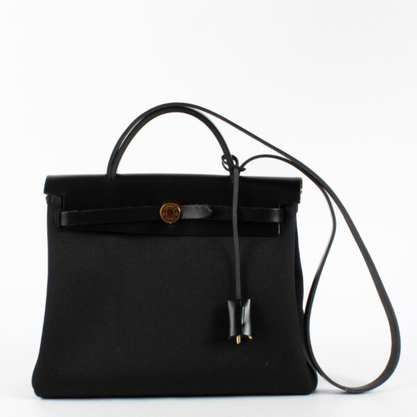 Hermès Herbag 31 Zip Black Canvas/Hunter GHW
