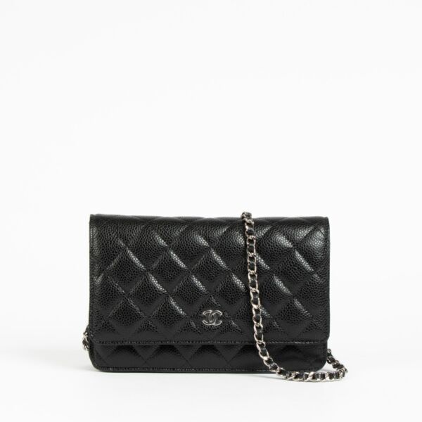 Authentic Chanel Black Caviar SHW Wallet on Chain on Labellov.com
