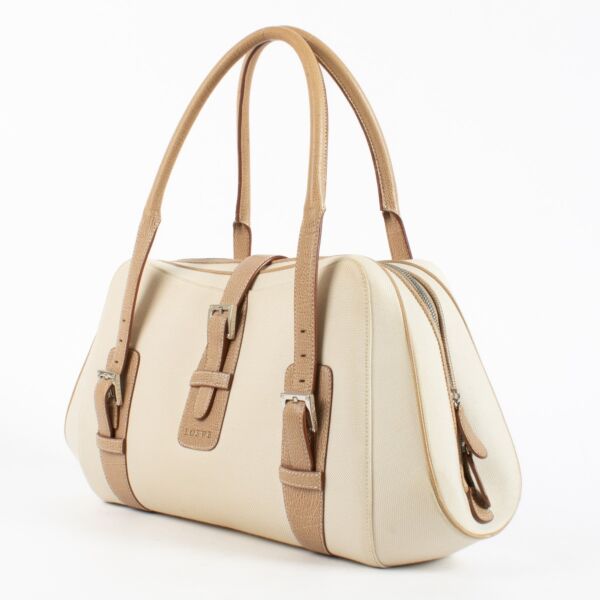 Loewe Ecru Canvas/Leather Vintage Satchel Bag