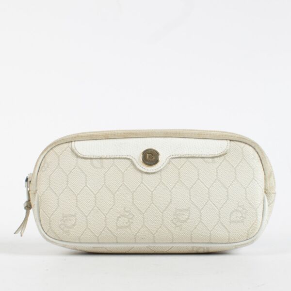 Authentic pre-loved Christian Dior White Honeycomb Canvas Pouch on Labellov.com