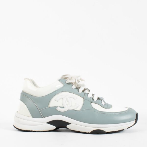 Authentic Second Hand Chanel Blue and White Patent Leather Sneakers Size 39.5 on Labellov.com
