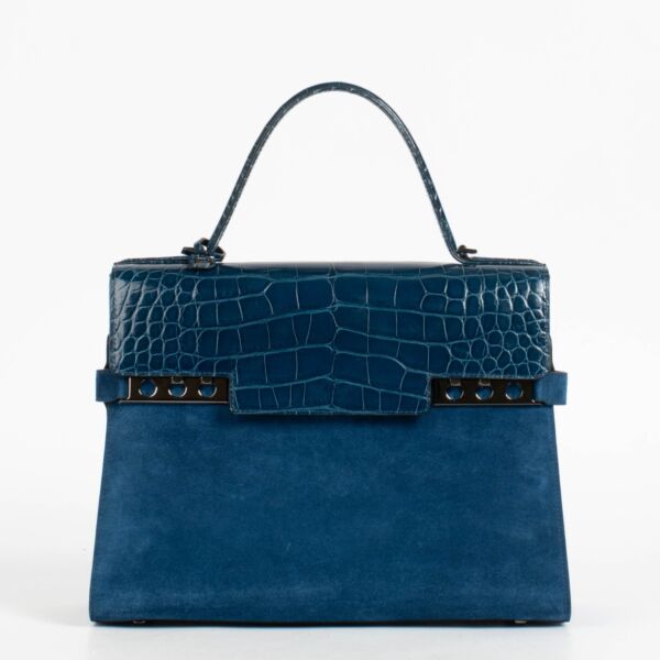 Authentic pre-loved Delvaux Bleu de Prusse Calf Velours/Shiny Alligator Tempête GM on Labellov.com