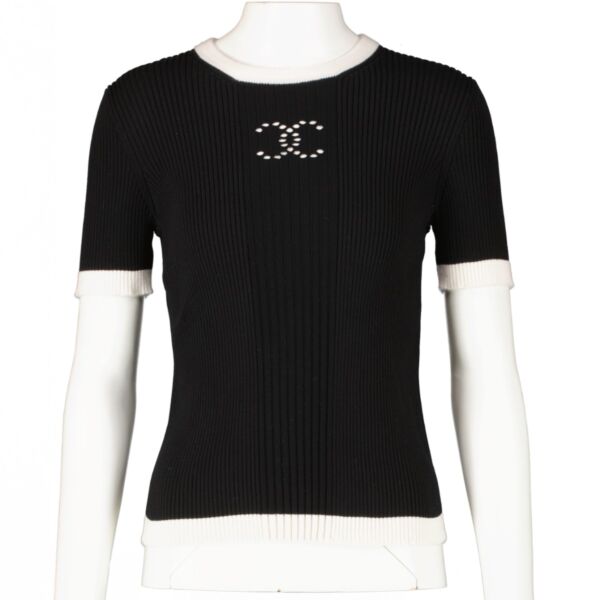 Chanel 25C Black Knit CC Top - Size FR38