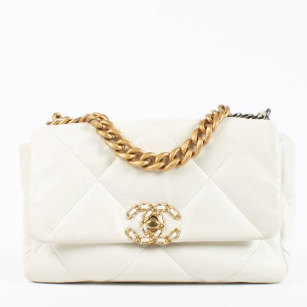 Authentic Second Hand Chanel White Lambskin Small Chanel 19 Flap Bag on Labellov.com