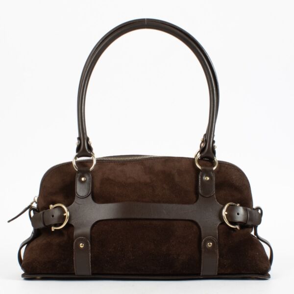 Ferragamo Vintage Brown Suede Belt Bucket Bag
