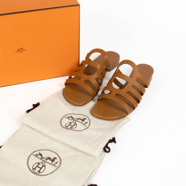 Hermès Brown Camelia Sandals - size 38.5 