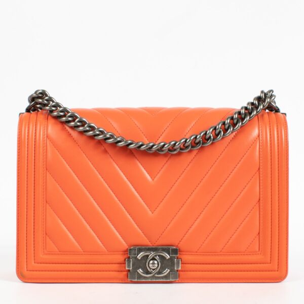 Chanel Coral Chevron Large Boy Chanel Bag