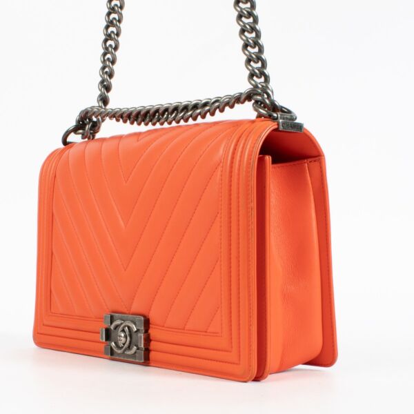 Chanel Coral Chevron Large Boy Chanel Bag