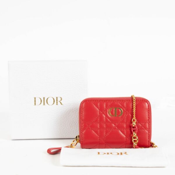 Dior Framboise Caro Card Holder On Chain