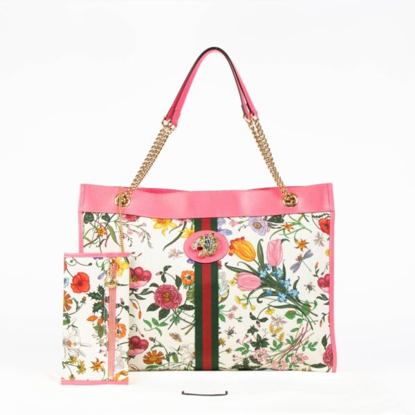 Gucci Pink Floral Print Canvas Rajah Tote Bag