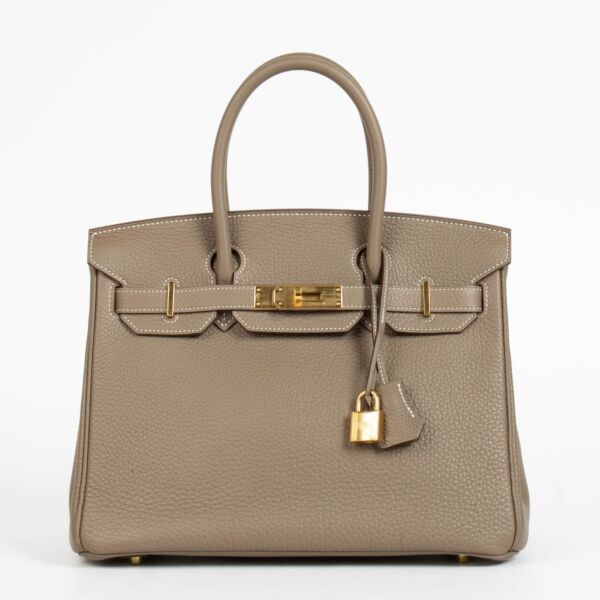 Authentic second hand vintage luxury designer Hermès Birkin 30 Etoupe Togo GHW