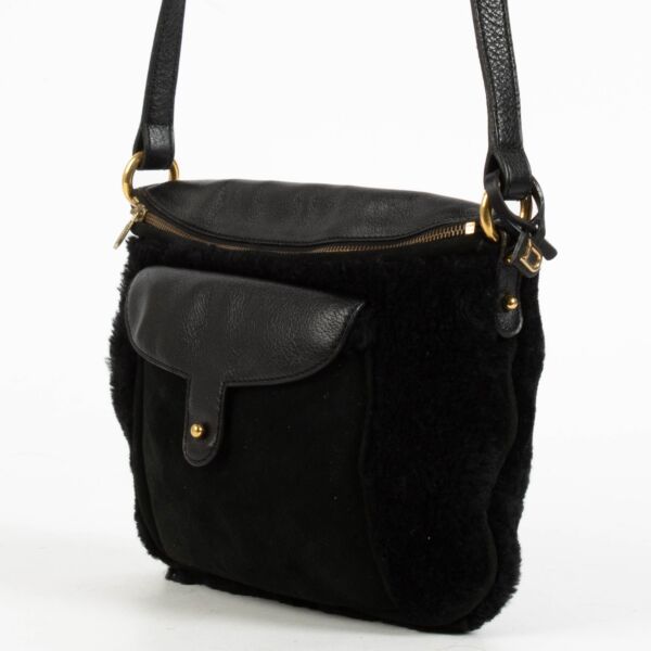 Delvaux Black Shearling Flou Mini Crossbody Bag
