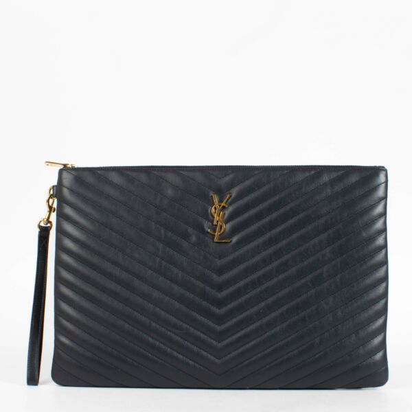 Authentic pre-loved Saint Laurent Blue Large Cassandre Clutch on Labellov.com