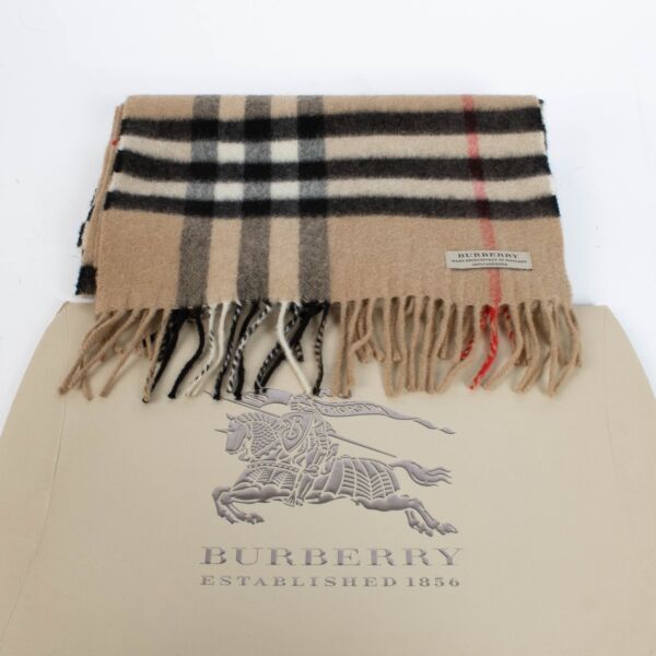 Burberry Beige Cashmere Check Scarf