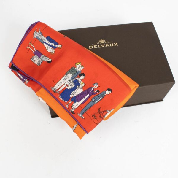 Delvaux Orange Silk Da Foular Carre 90 Scarf