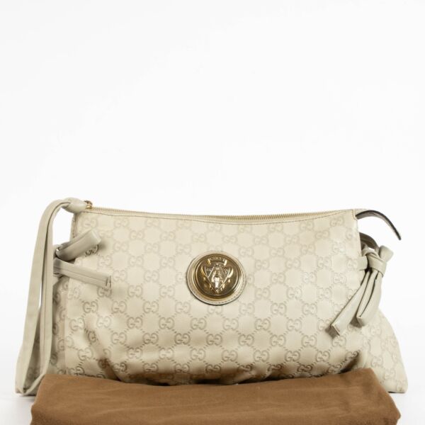 Gucci Beige Leather Guccissima Large Hysteria Clutch