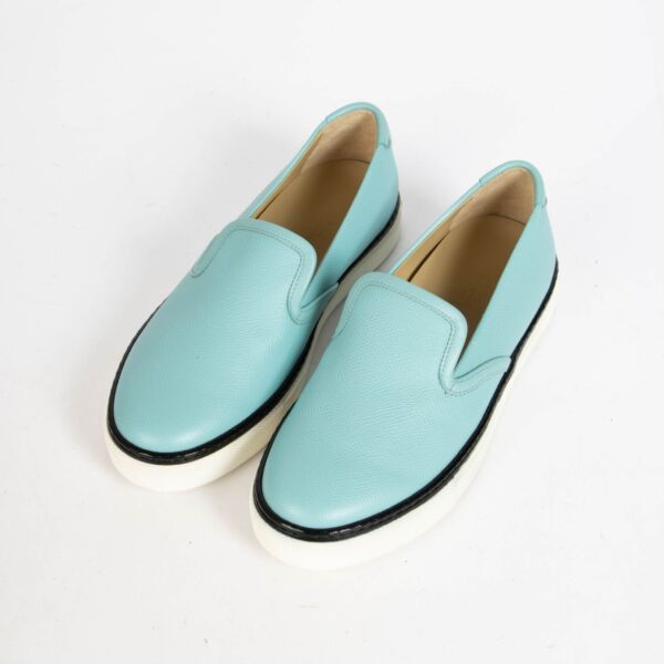 Authentic pre-loved Hermès Blue Atoll Epsom Leather Kick Slip-on Trainers  on Labellov.com