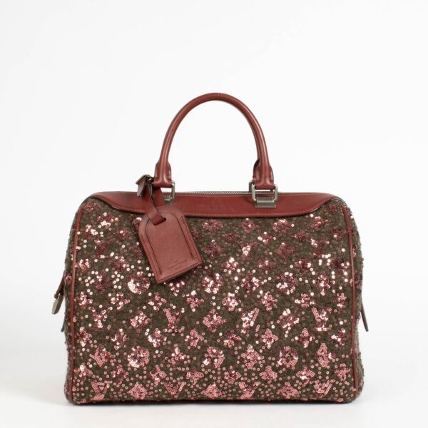 Authentic pre-loved Louis Vuitton Burgundy Monogram Sequin Limited Edition Sunshine Express Speedy 30 on Labellov.com
