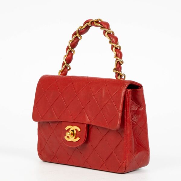 Chanel Vintage Red Lambskin Mini Square Classic Flap Bag