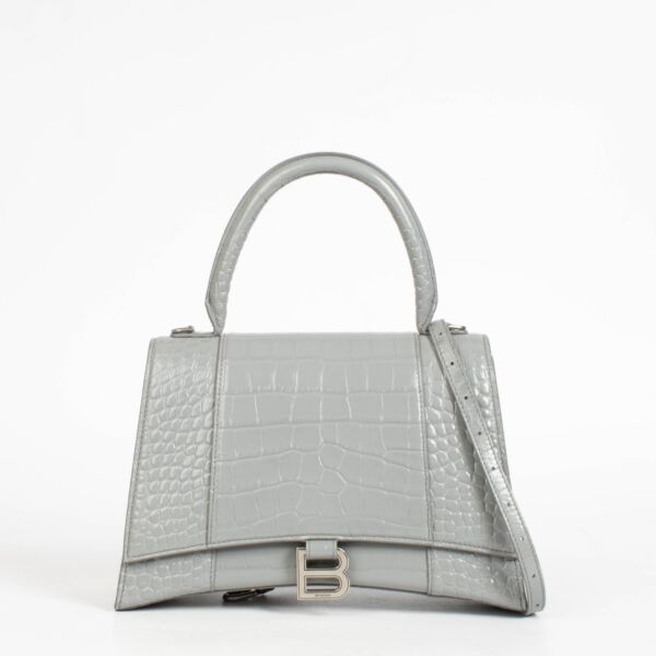 Authentic pre-loved Balenciaga Grey Crocodile Embossed Hourglass Medium Bag on Labellov.com 