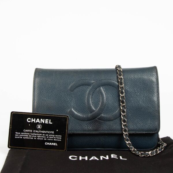 Chanel Blue Caviar Leather Timeless CC Wallet On Chain Crossbody Bag