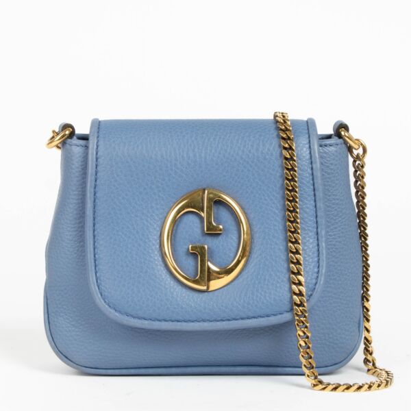 Authentic pre-loved Gucci Blue Leather 1973 Mini Crossbody Bag on Labellov.com
