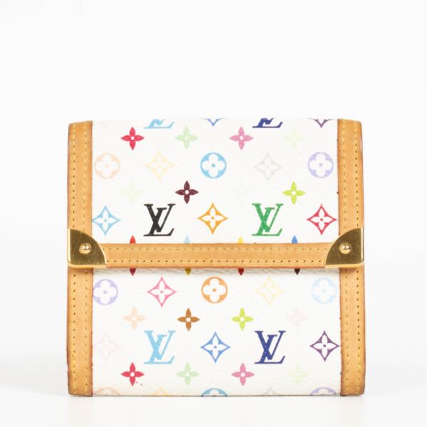 Authentic pre-loved Louis Vuitton White Monogram Multicolor Porte-Monnaie Plat Wallet on Labellov.com