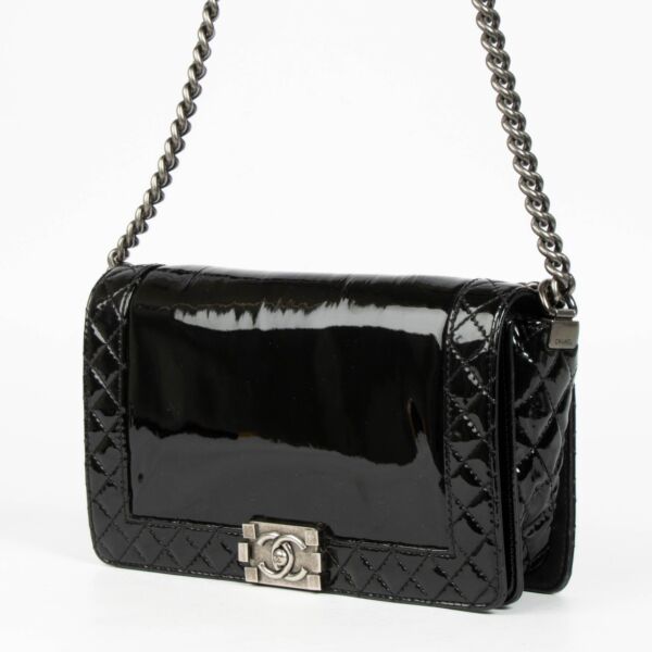 Chanel Black Patent Leather Large Boy Chanel Bag
