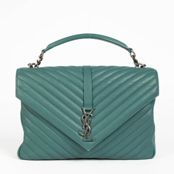 Shop this authentic Saint Laurent Green Leather Large College Bag pre-loved on Labellov.com 