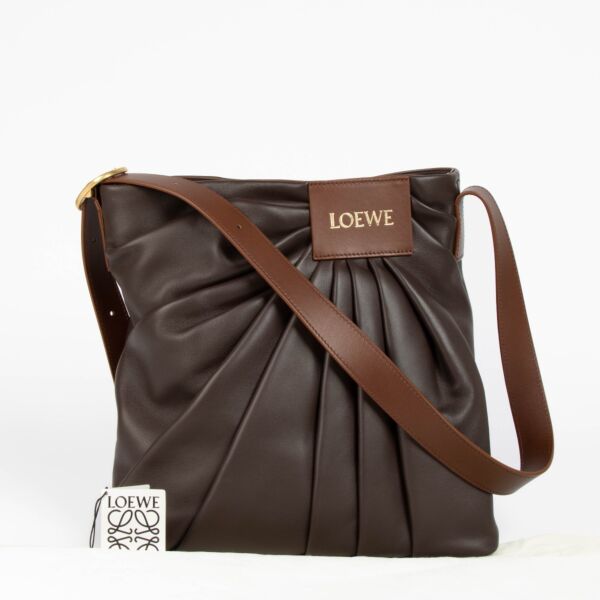 Loewe Dark Brownie Mellow Nappa Lambskin Draped Tote Bag