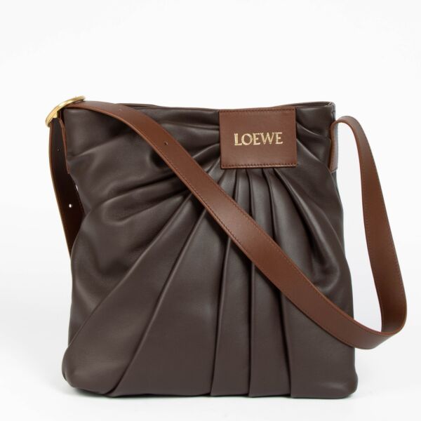 Loewe Dark Brownie Mellow Nappa Lambskin Draped Tote Bag